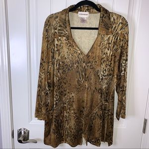 Veranesi Plus Size Cheetah Animal Print Blouse 1X